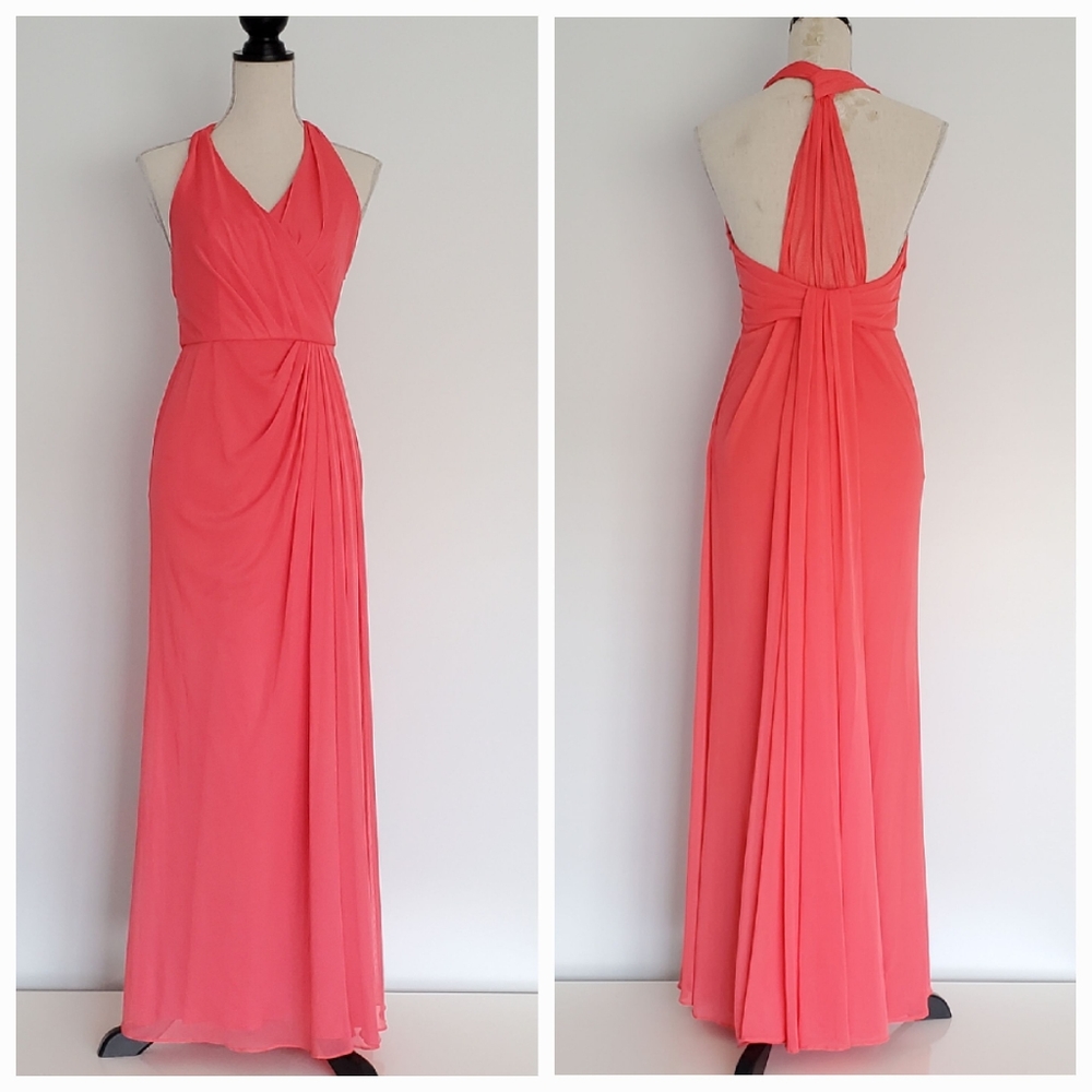 David's Bridal Guava Bridesmaid Prom Long Sheath Halter Dress Size 4